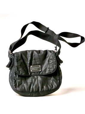 Marc Jacobs Workwear Black Quilted Nylon Crossbody Saddle Shoulder Bag Purse